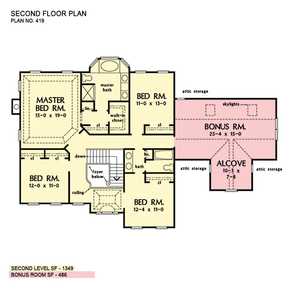 This is the second floor plan image for four bedroom house plan 419 The Springdale