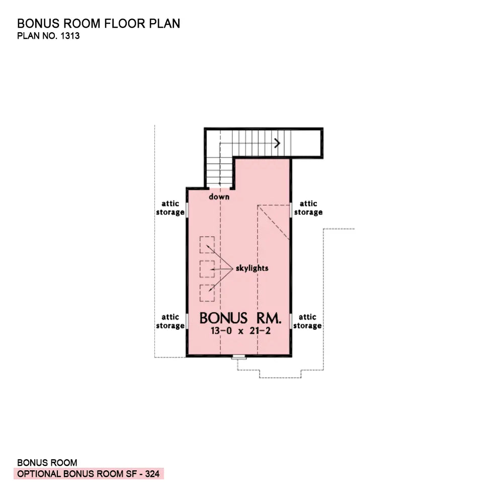 This is the bonus room floor plan image for three bedroom house plan 1313 The St Regis