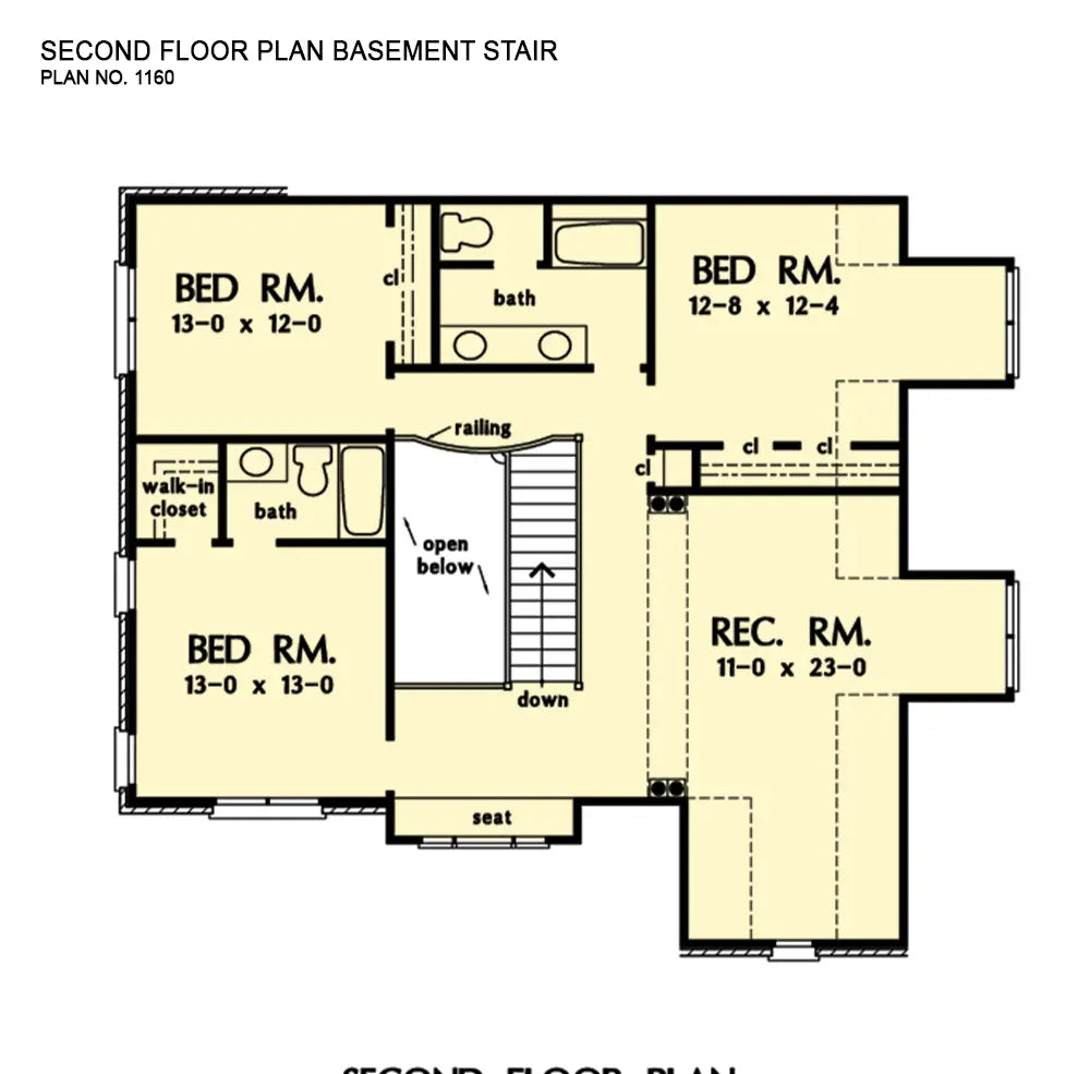 first floor plan showing alteration made under the front stairs to give access to the optional basement