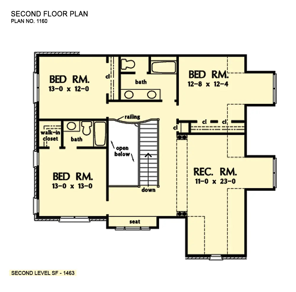 second floor plan has 3 bedrooms, 2 full baths and large bonus room over the garage