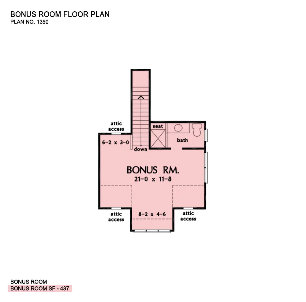 This is the bonus room floor plan image for house plan 1390 The Stanley