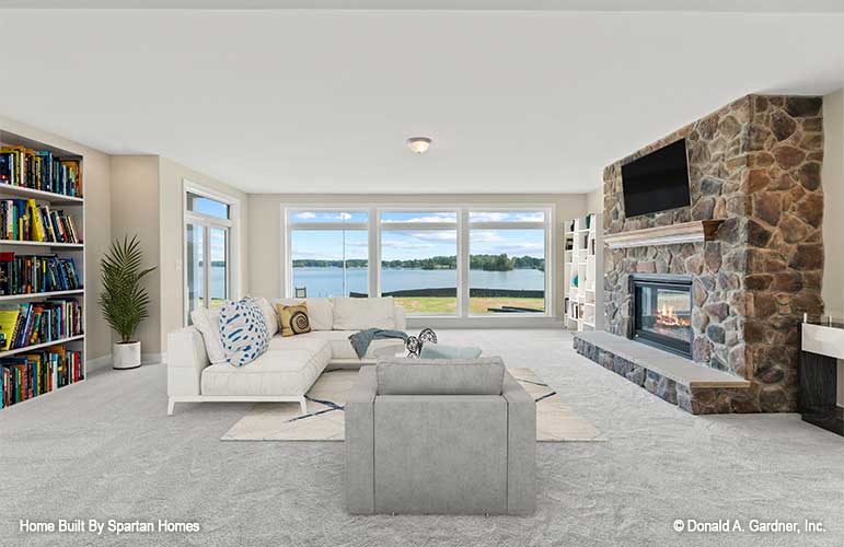 This picture shows the rear view from the rec room of luxury house plan 876 The Steeplechase