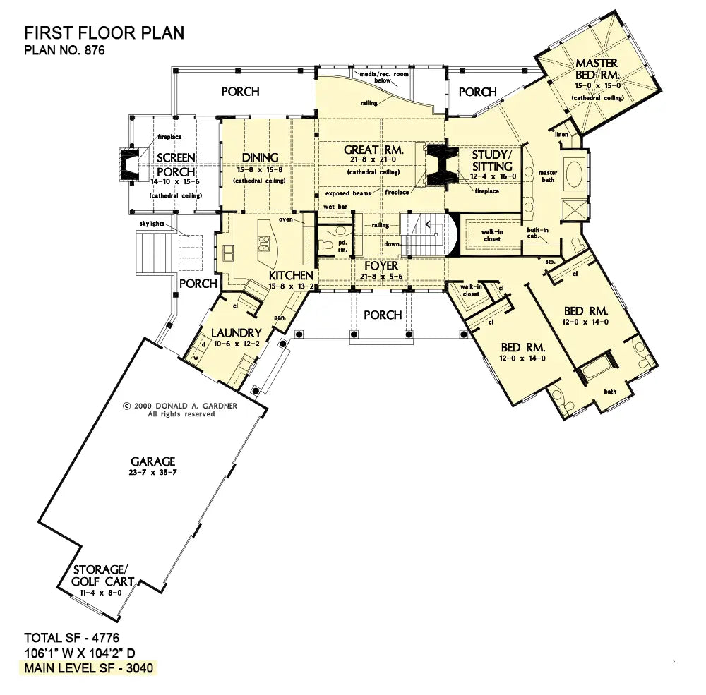 This is the first floor plan image for walkout basement house plan 876 The Steeplechase