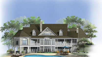 This is an illustration of the rear of luxury house plan 876 The Steeplechase