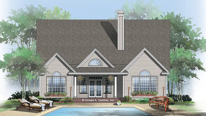 This is an illustration of the rear of small house plan 1073 The Sterling