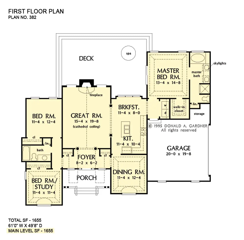 This is the first floor plan image for small house plan 382 The Stockton