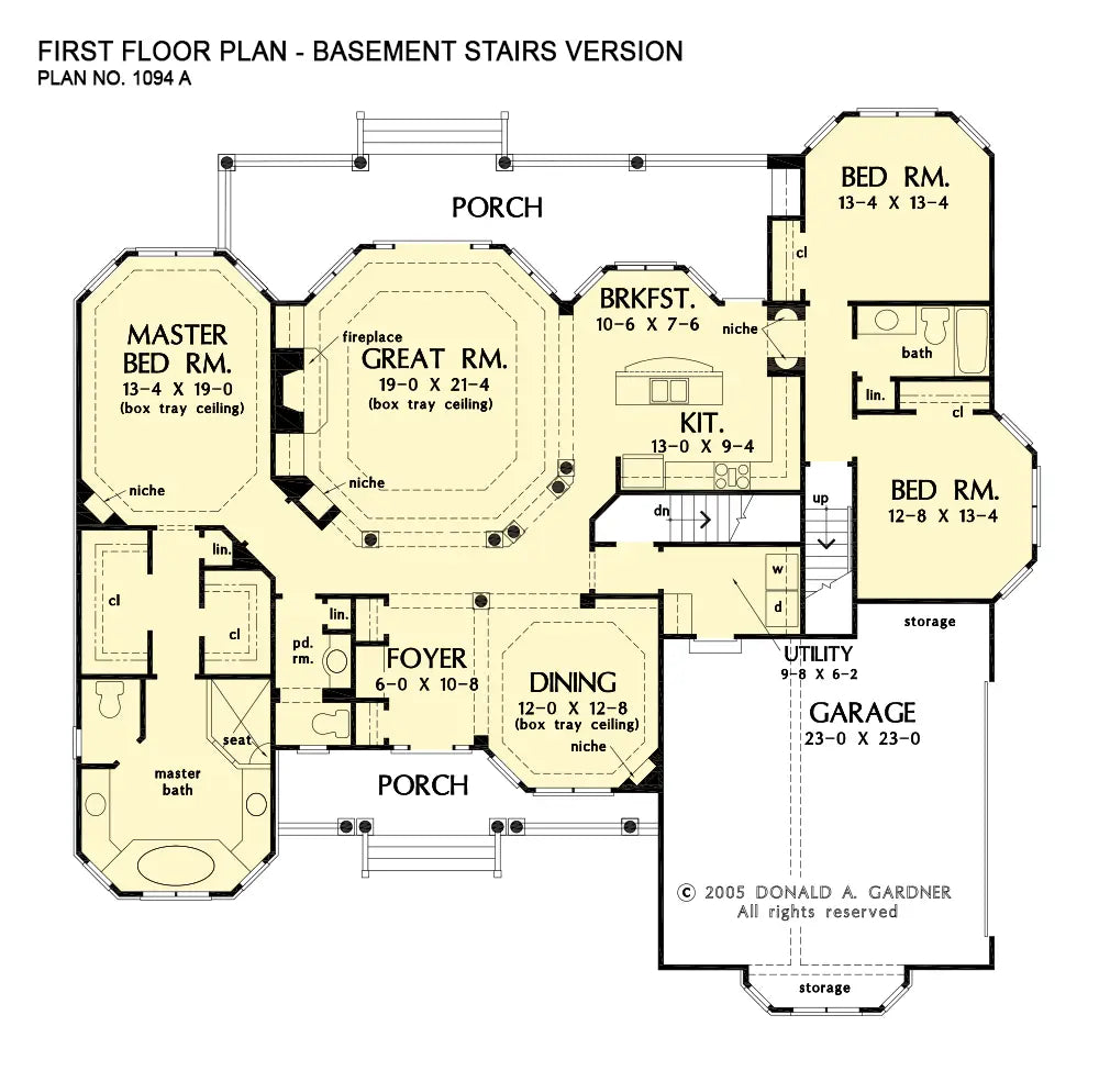 This is the first floor plan image for one story house plan 1094 The Stonebridge if the home is built over a basement