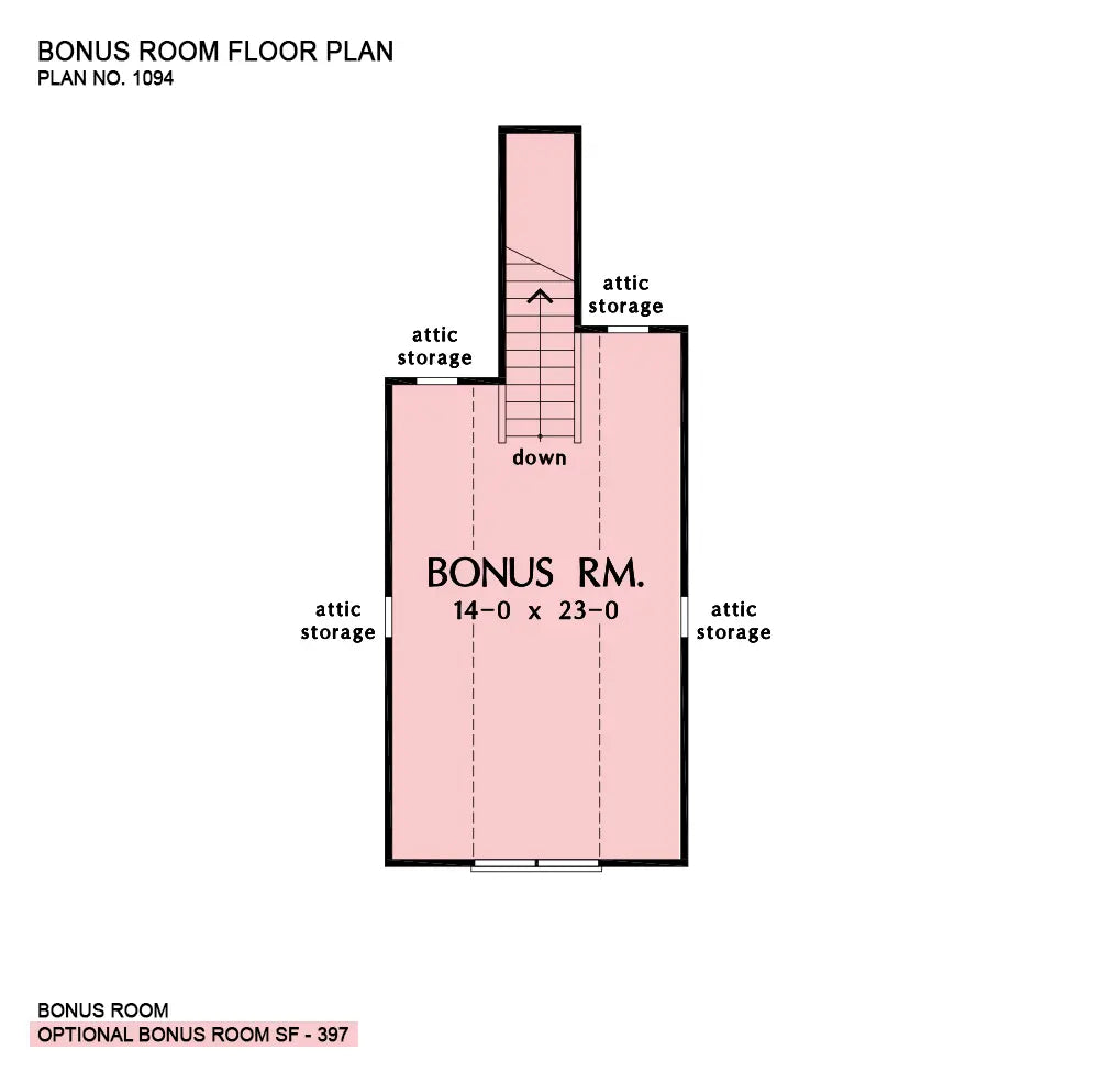 This is the bonus room floor plan image for three bedroom house plan 1094 The Stonebridge