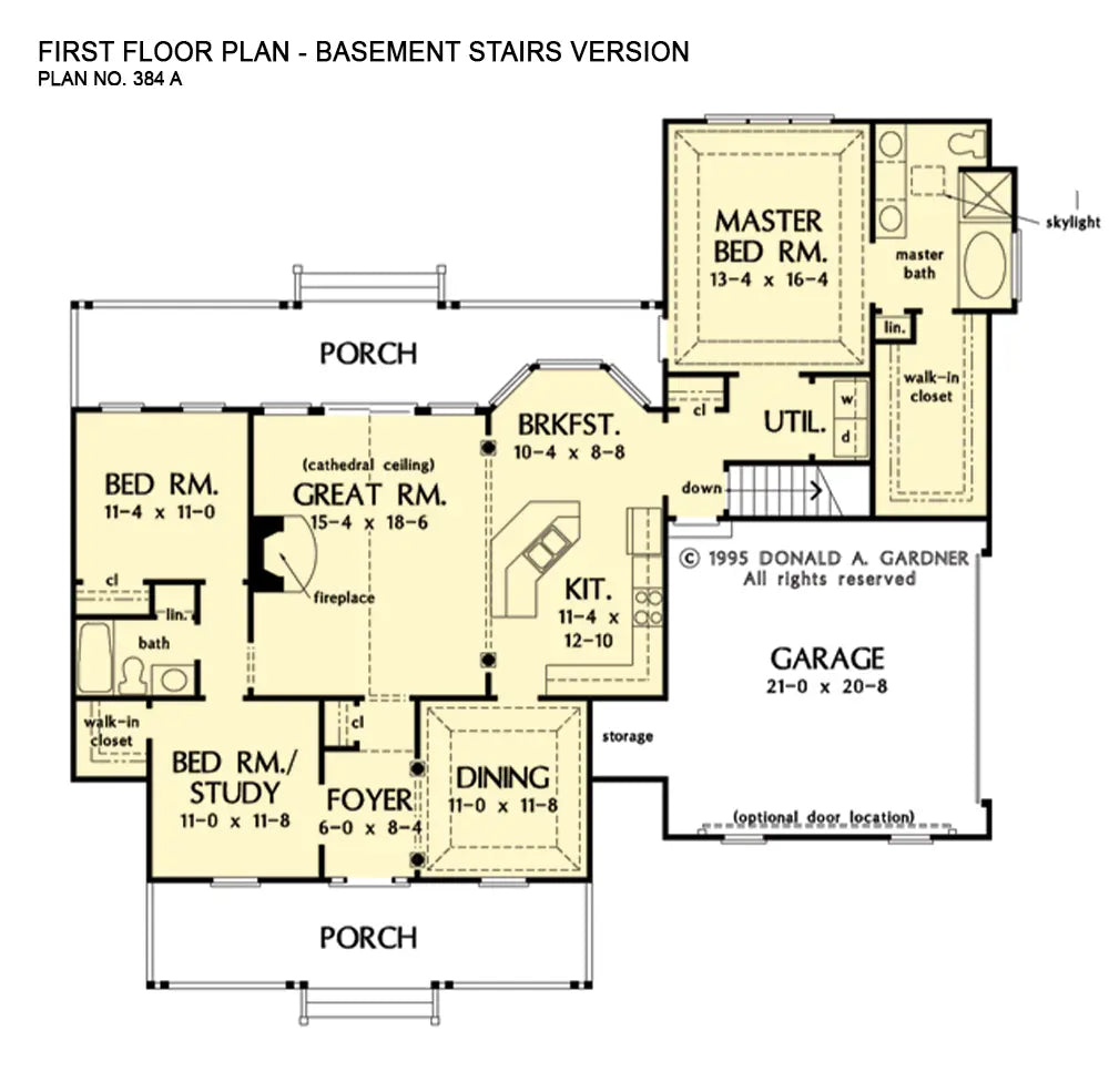 This is the first floor plan image for country house plan 384 The Stratford if the home is built over a basement