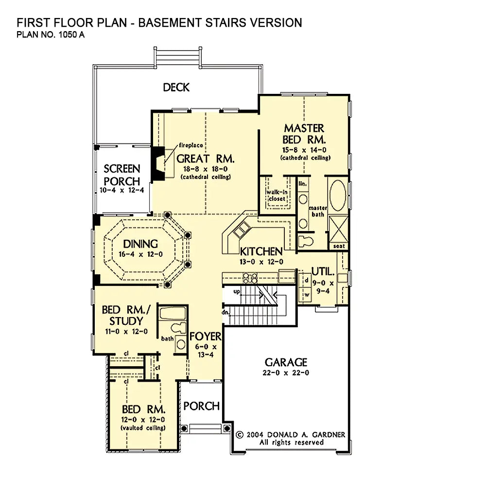 This is the first floor plan image for craftsman house plan 1050 The Sugarhill if the home is built over a basement