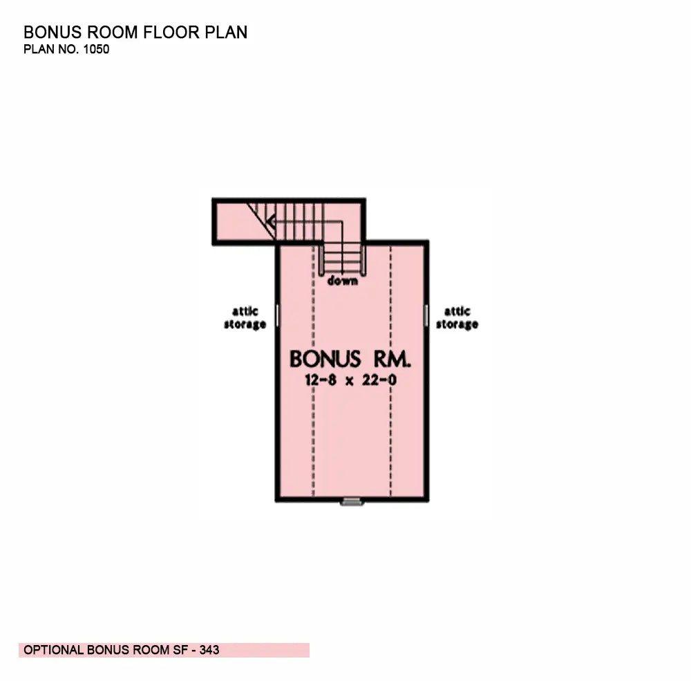 This is the bonus room floor plan image for one story house plan 1050 The Sugarhill