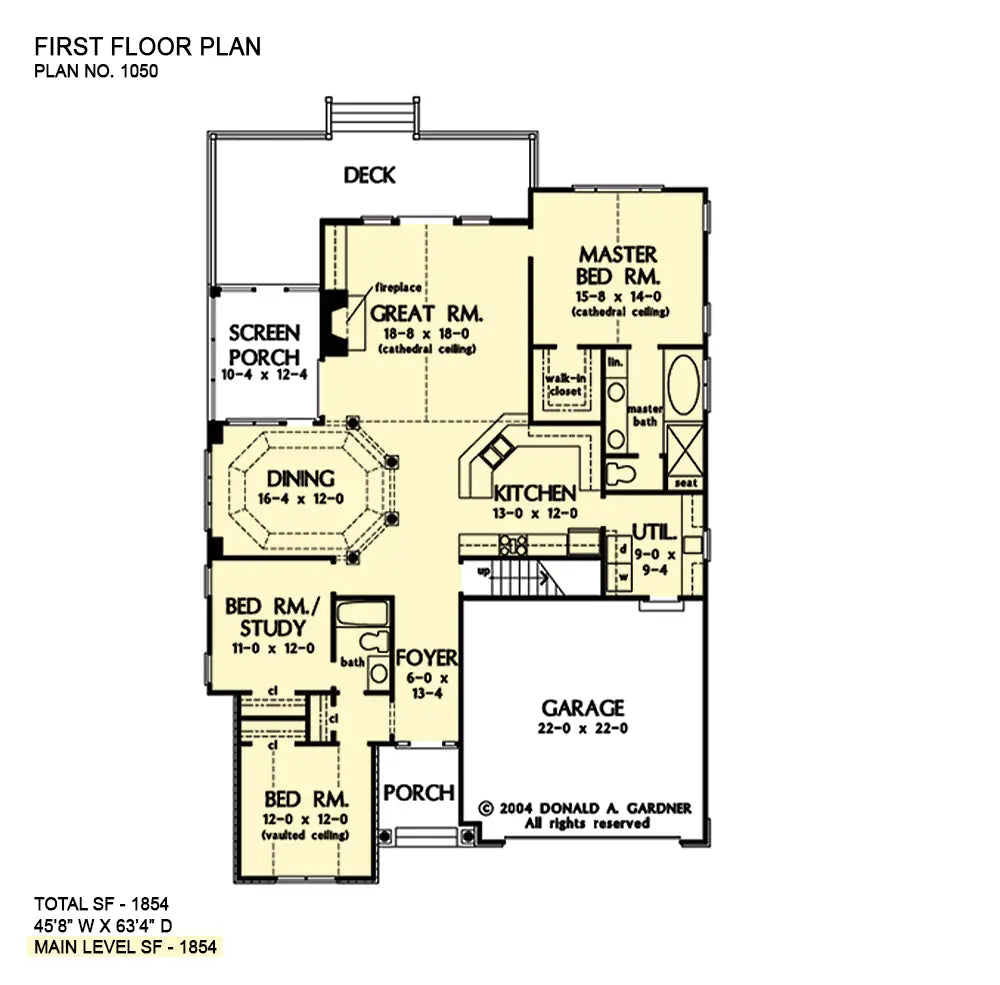 This is the first floor plan image for narrow lot house plan 1050 The Sugarhill