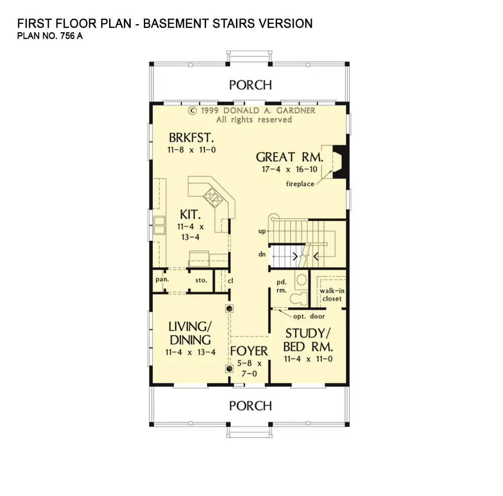 This is the first floor plan image for coastal house plan 756 The Summercrest if the home is built over a basement