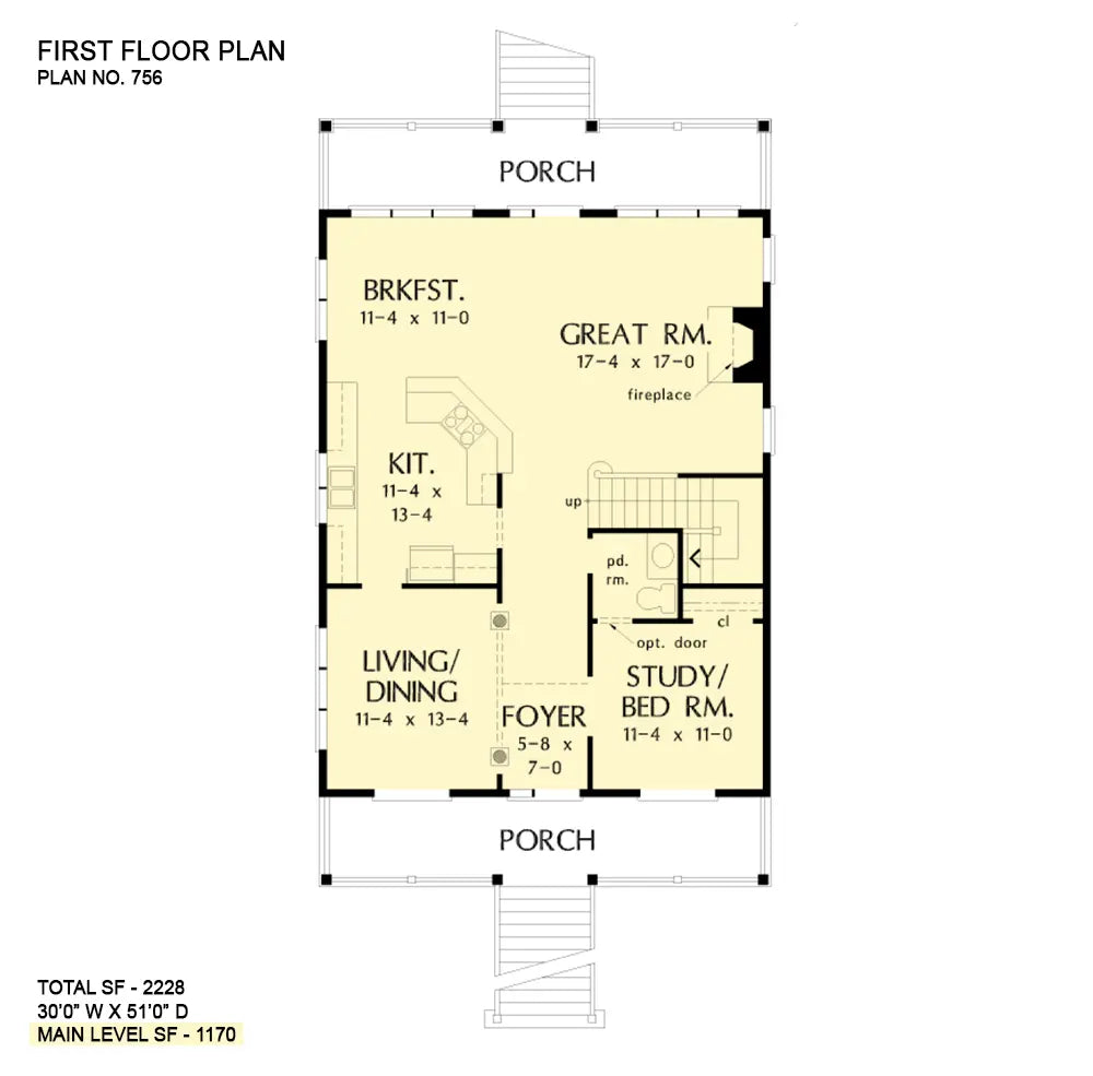 This is the first floor plan image for beach house plan 756 The Summercrest