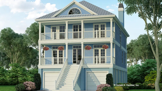 This is an illustration of the front of beach house plan 756 The Summercrest