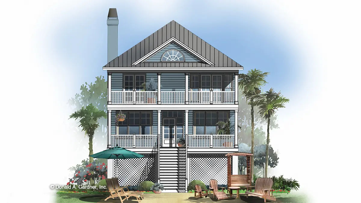 This is an illustration of the rear of coastal house plan 756 The Summercrest