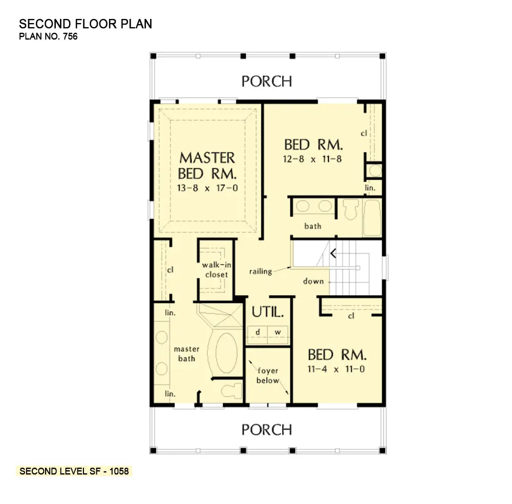 This is the second floor plan image for waterfront house plan 756 The Summercrest