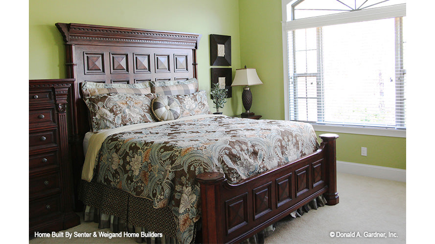 Green walls in the master bedroom. The Summerhill plan 1090.