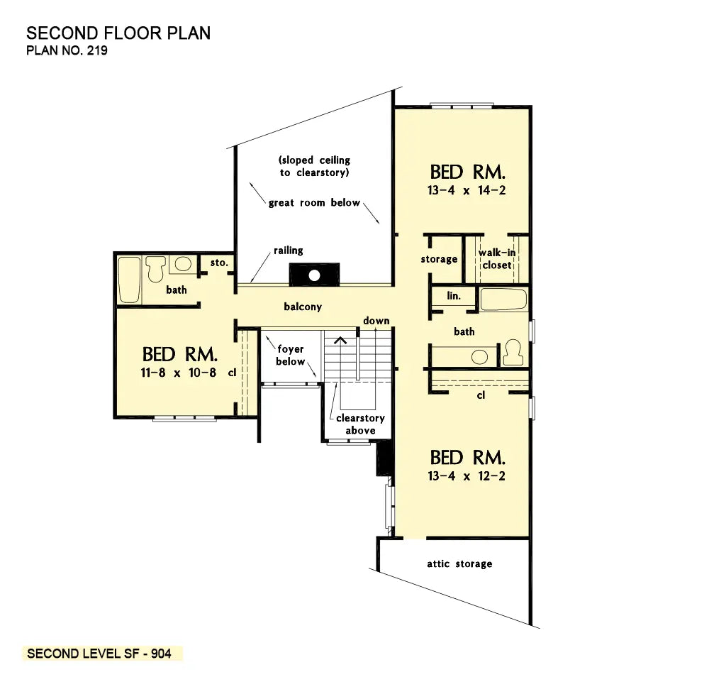 This is the second floor plan image for four bedroom house plan 219 The Sundance