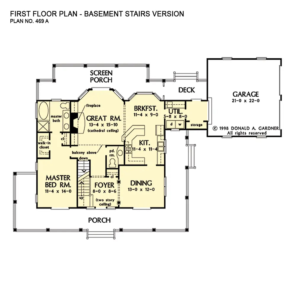 This is the first floor plan image for country house plan 545 The Sunderland if the home is built over a basement