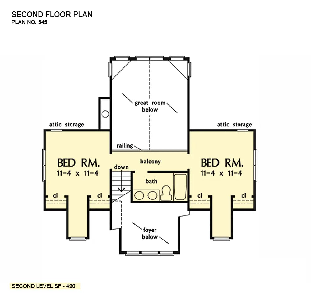 This is the second floor plan image for two story house plan 545 The Sunderland