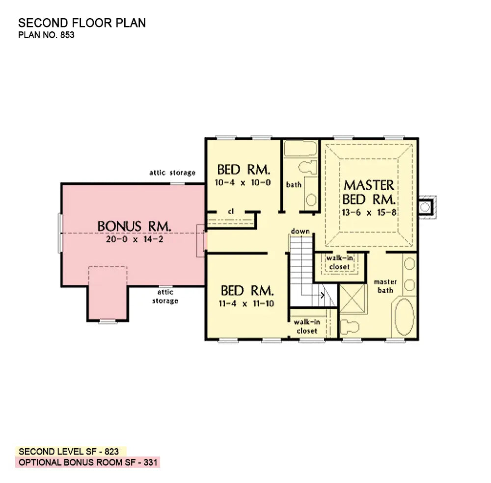 This is the second floor plan image for traditional house plan 853 The Swansboro