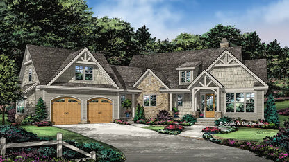 This is an illustration of the front of rustic house plan 1438 The Sydney