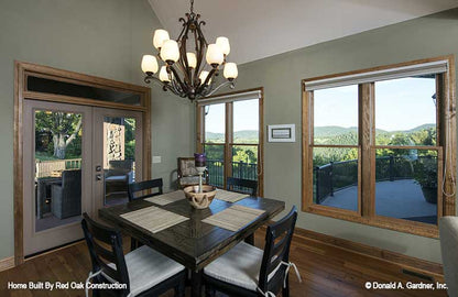 Chandelier and patio door in the breakfast room. The Sylvan plan 1321. 