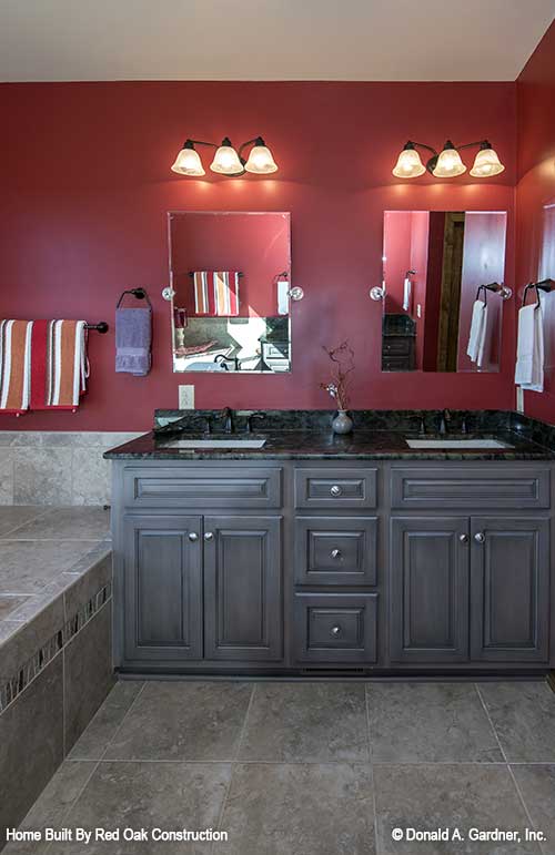 Double sink vanity in the master bathroom. The Sylvan plan 1321.