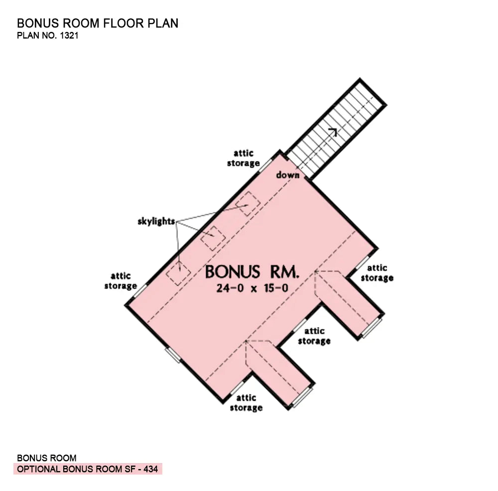 This is the bonus room floor plan image for four bedroom house plan 1321 The Sylvan