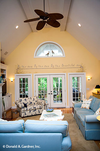 Recessed lighting and ceiling fan in the great room. The Tamassee plan 333.