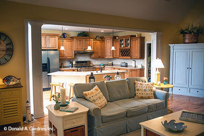 Great room view into the kitchen. The Tamassee plan 333.