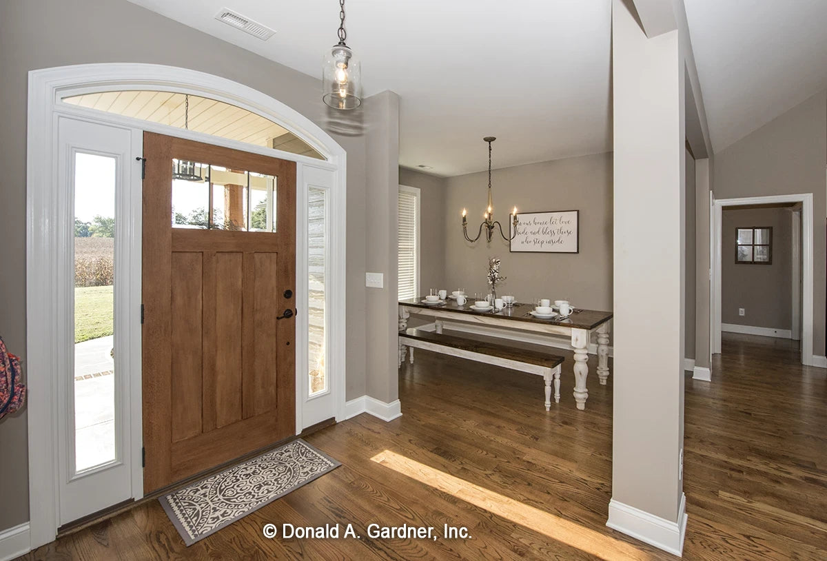 The foyer makes the first impression for visitors to small house plan 757 The Tanglewood