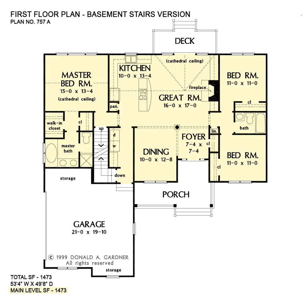 This is the first floor plan image for house plan 757 The Tanglewood if the home is built over a basement