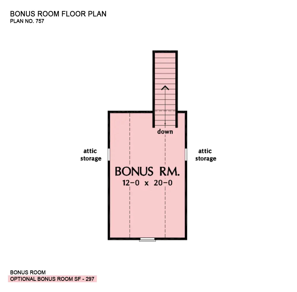 This is the bonus room floor plan image for house plan 757 The Tanglewood