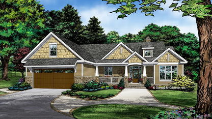 This is an illustration of the front of Country house plan 1418 The Tanner