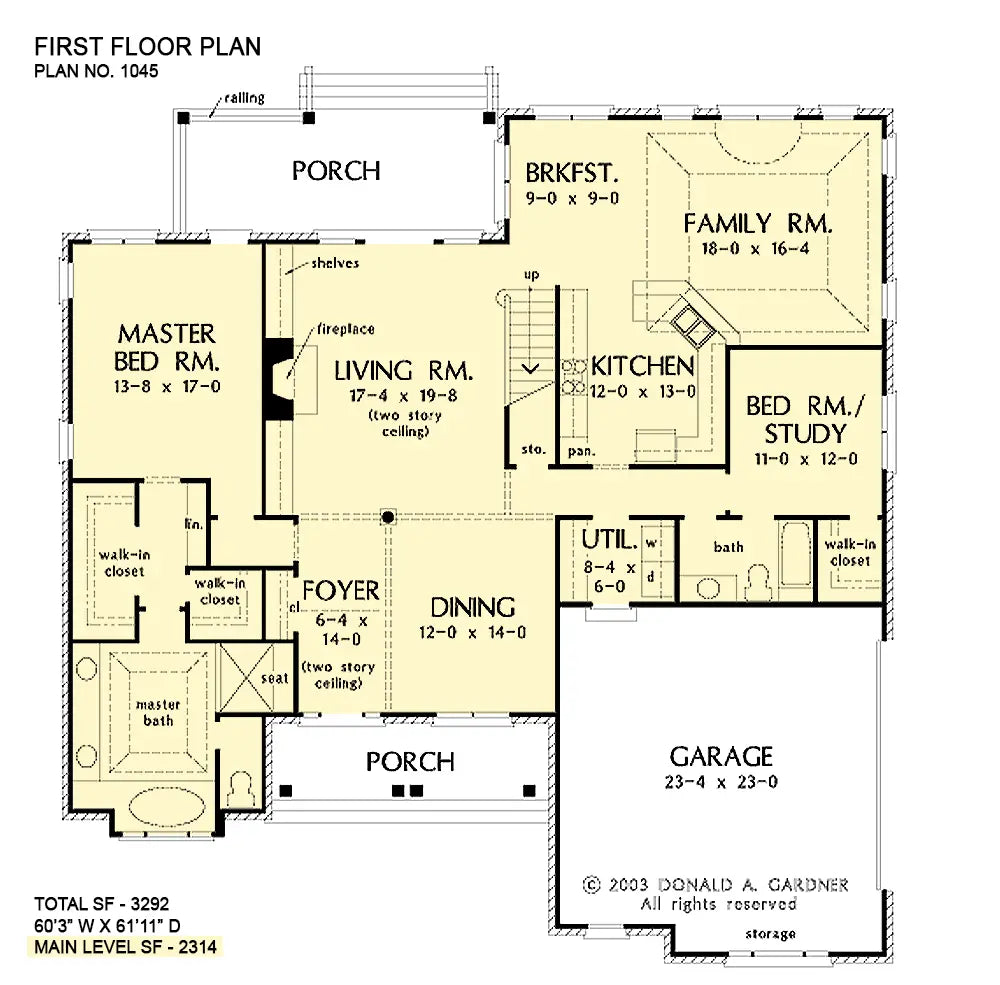 loft overlooks the great room. Built-in cabinetry, French doors and an angled kitchen counter add beauty and convenience to the first floor layout