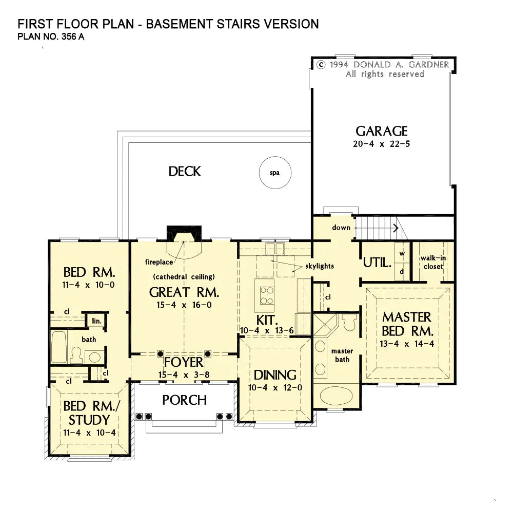 This is the first floor plan image for small house plan 356 The Tate if the home is built over a basement