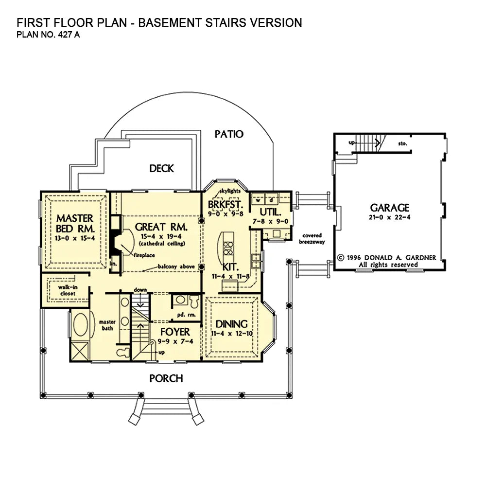 This is the first floor plan image for farmhouse house plan 427 The Taylor if the home is built over a basement