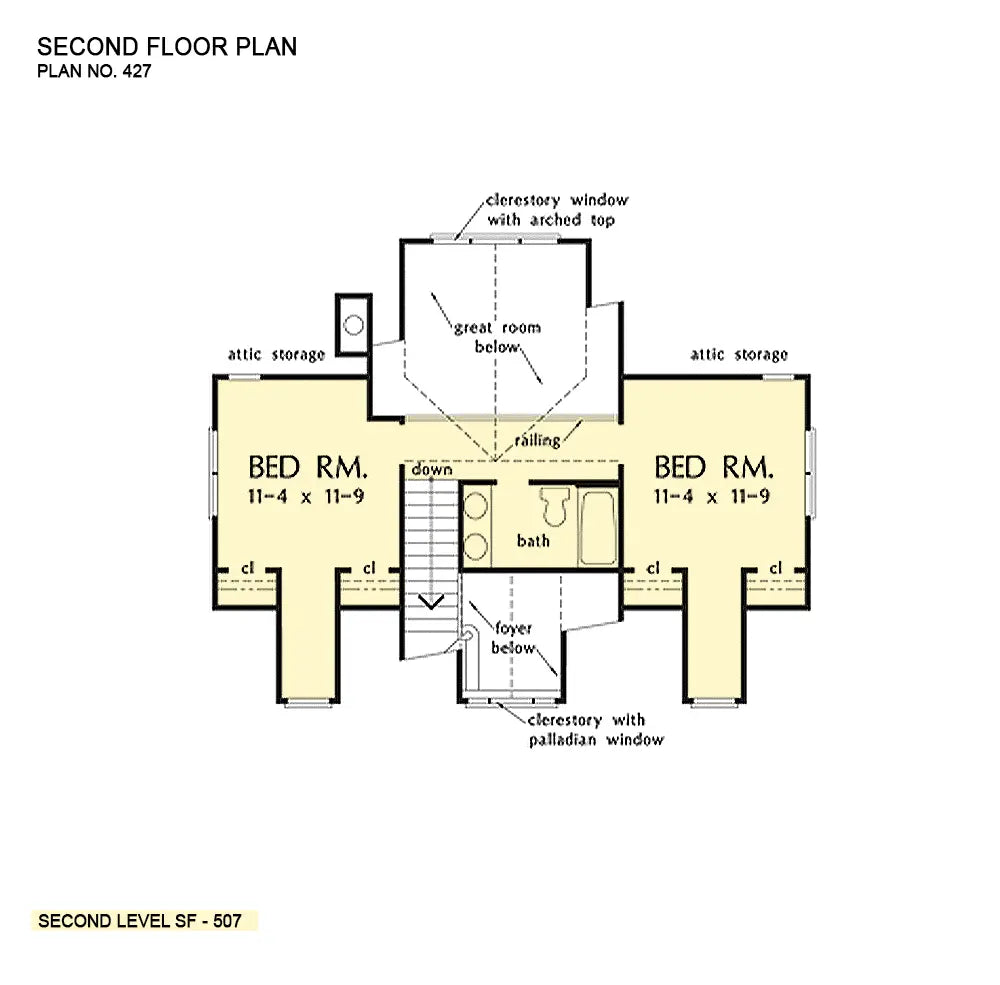 This is the second floor plan image for two story house plan 427 The Taylor