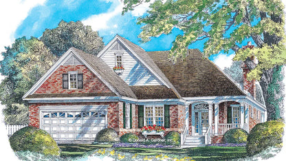 This is an illustration of the front of three bedroom house plan 949 The Templeton