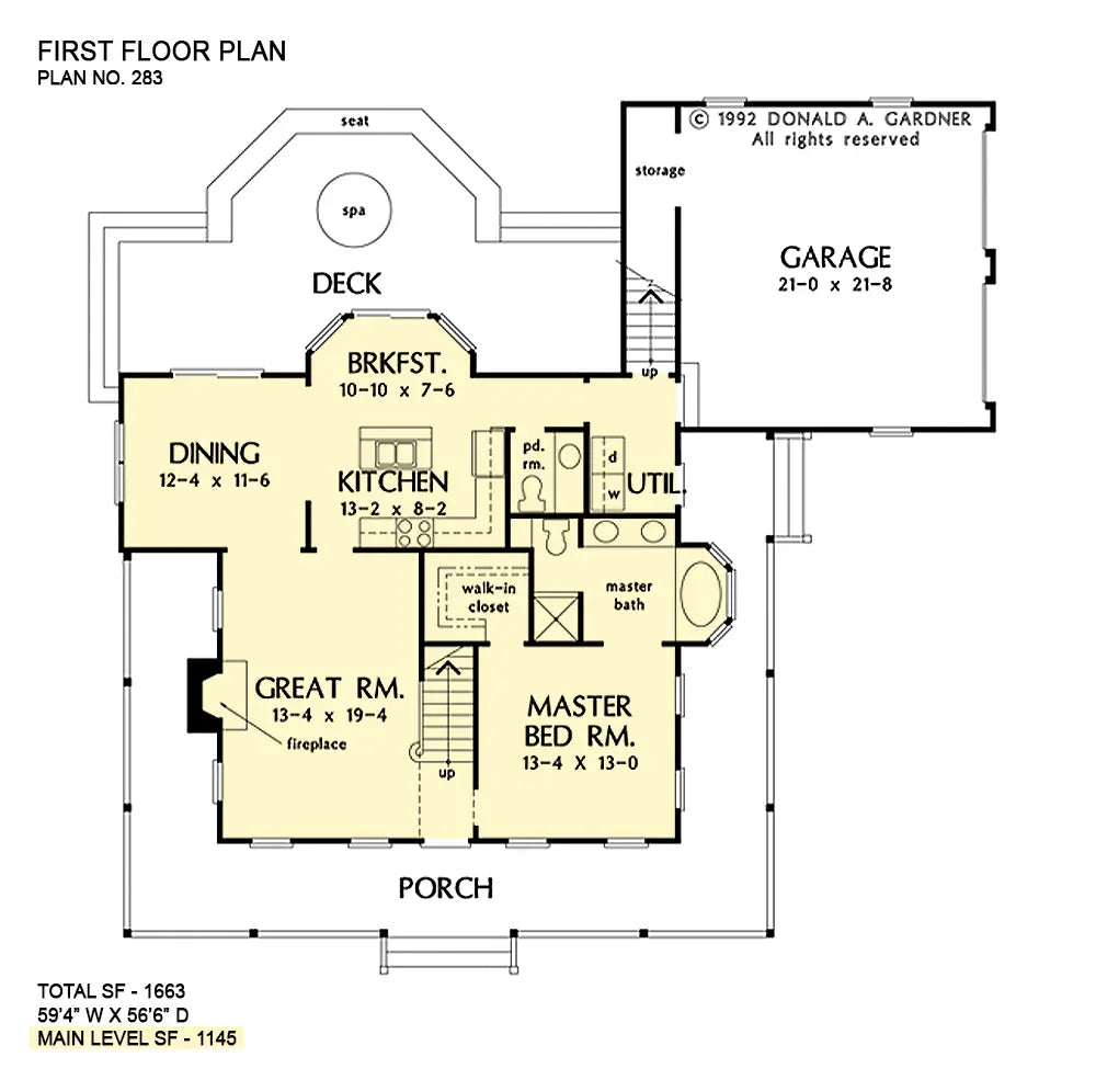 This is the first floor plan image for farmhouse plan 283 The Thackery