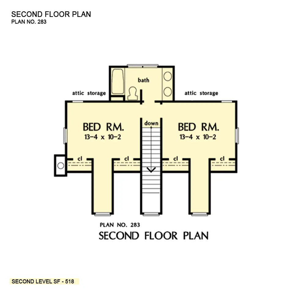 This is the second floor plan image for two story house plan 283 The Thackery