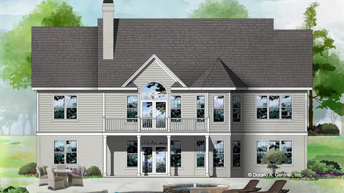 This is an illustration of the rear of walkout basement house plan 787 The Thistlewood