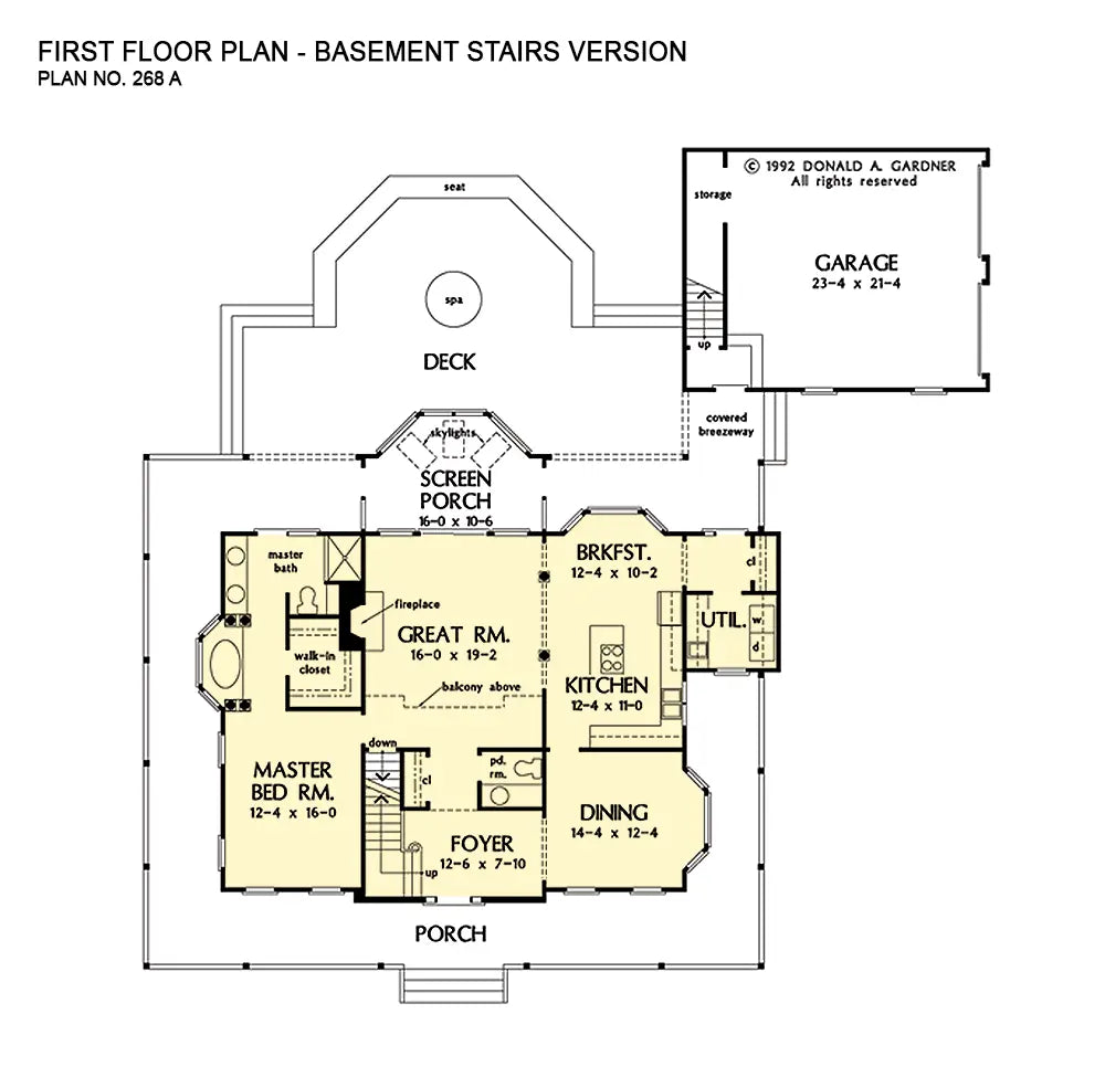 This is the first floor plan image for country house plan 268 The Thornhill Farm if the home is built over a basement