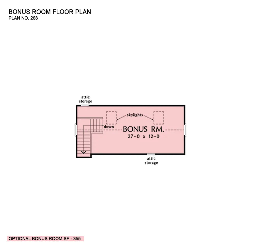 This is the bonus room floor plan image for three bedroom house plan 268 The Thornhill Farm