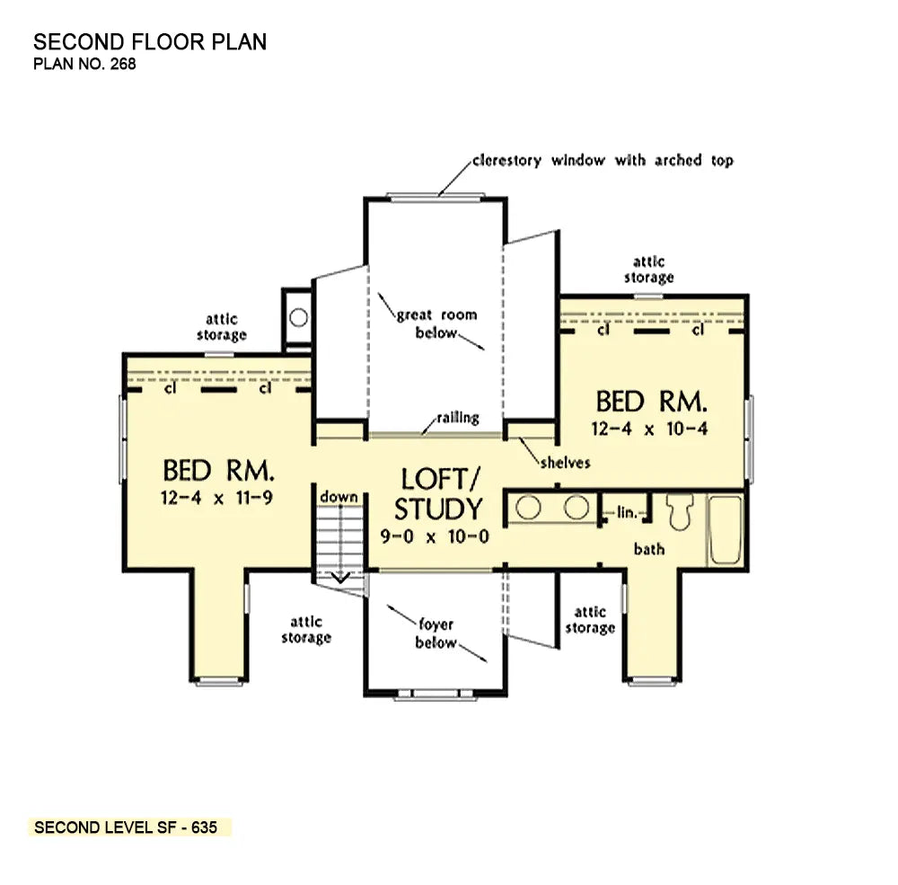 This is the second floor plan image for three bedroom house plan 268 The Thornhill Farm