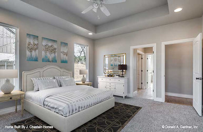 Spacious master bedroom with tray ceiling. Thurman plan 1515