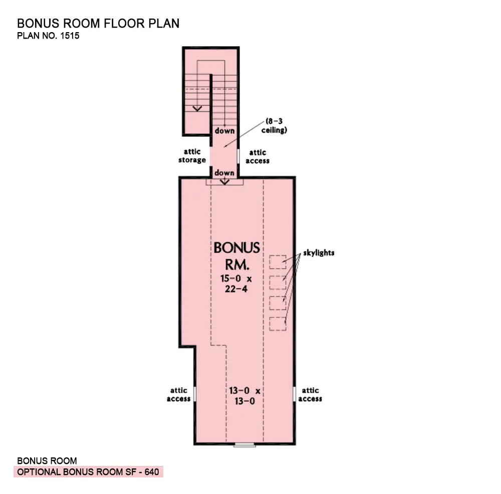 This is the bonus room floor plan image for four bedroom house plan 1515 The Thurman