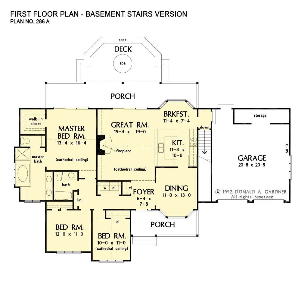 This is the first floor plan image for ranch house plan 286 The Tipton if the home is built over a basement